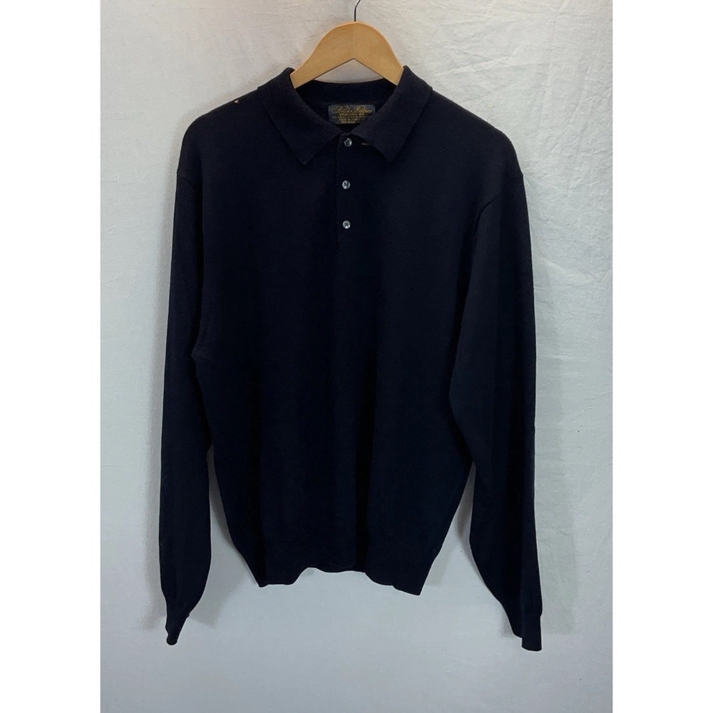 Brooks Brothers Sweater 1/4 button LG Navy blue‎ Extra Fine Merino Wool Preppy